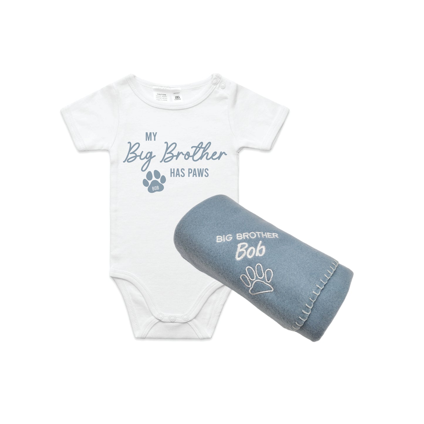 Pawfectly Personalised Baby Set – Onesie & Blanket  | Big Bro/Sis Has Paws