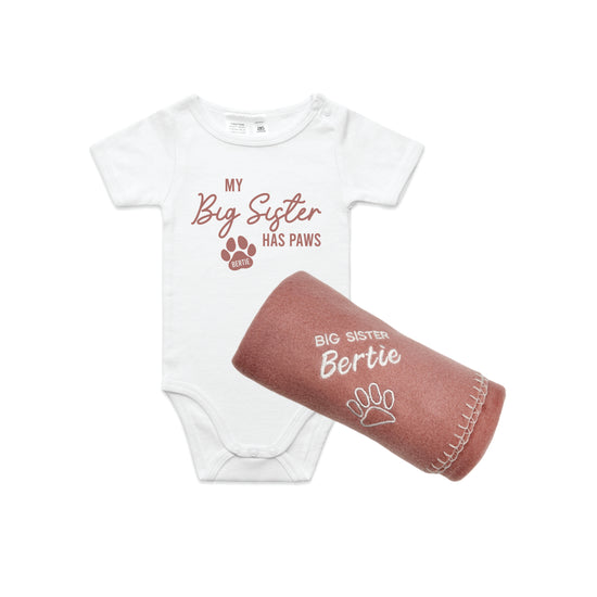 Pawfectly Personalised Baby Set – Onesie & Blanket  | Big Bro/Sis Has Paws