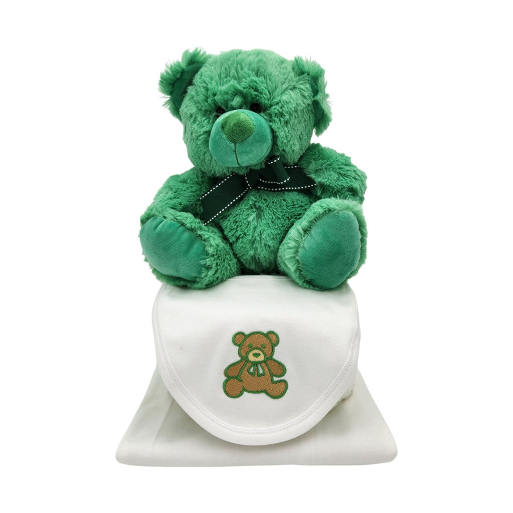 green colour teddy & nappy cake