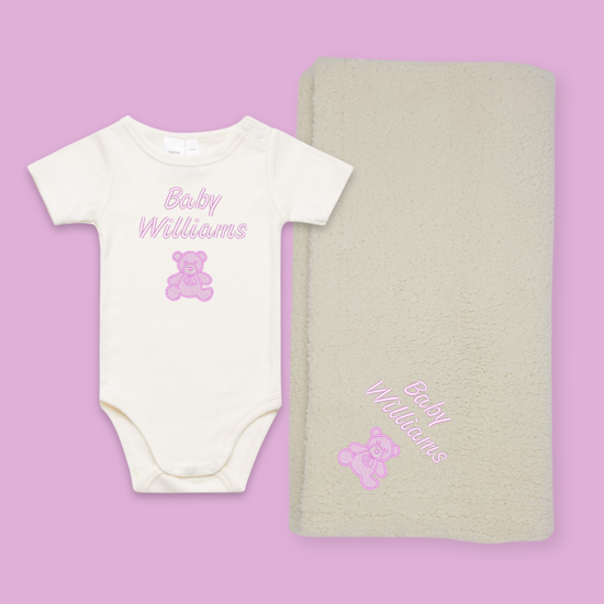 pink colour name onesie & blanket