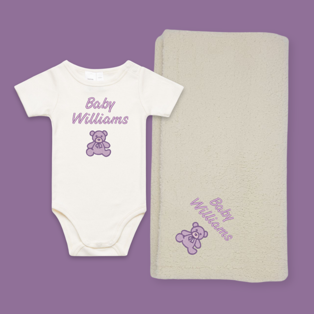 purple colour name onesie & blanket