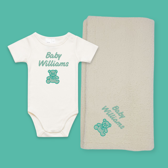 mint colour name onesie & blanket