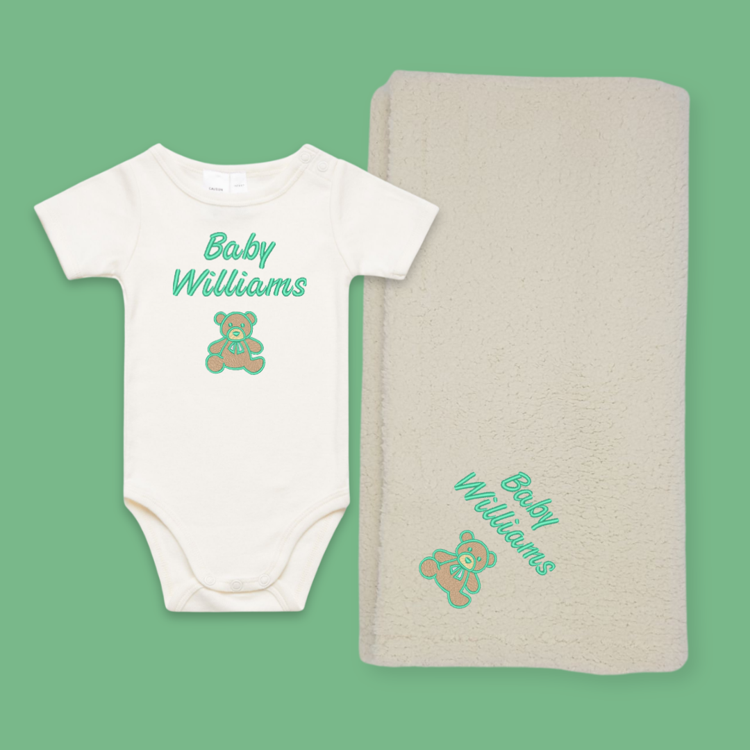 green colour name onesie & blanket