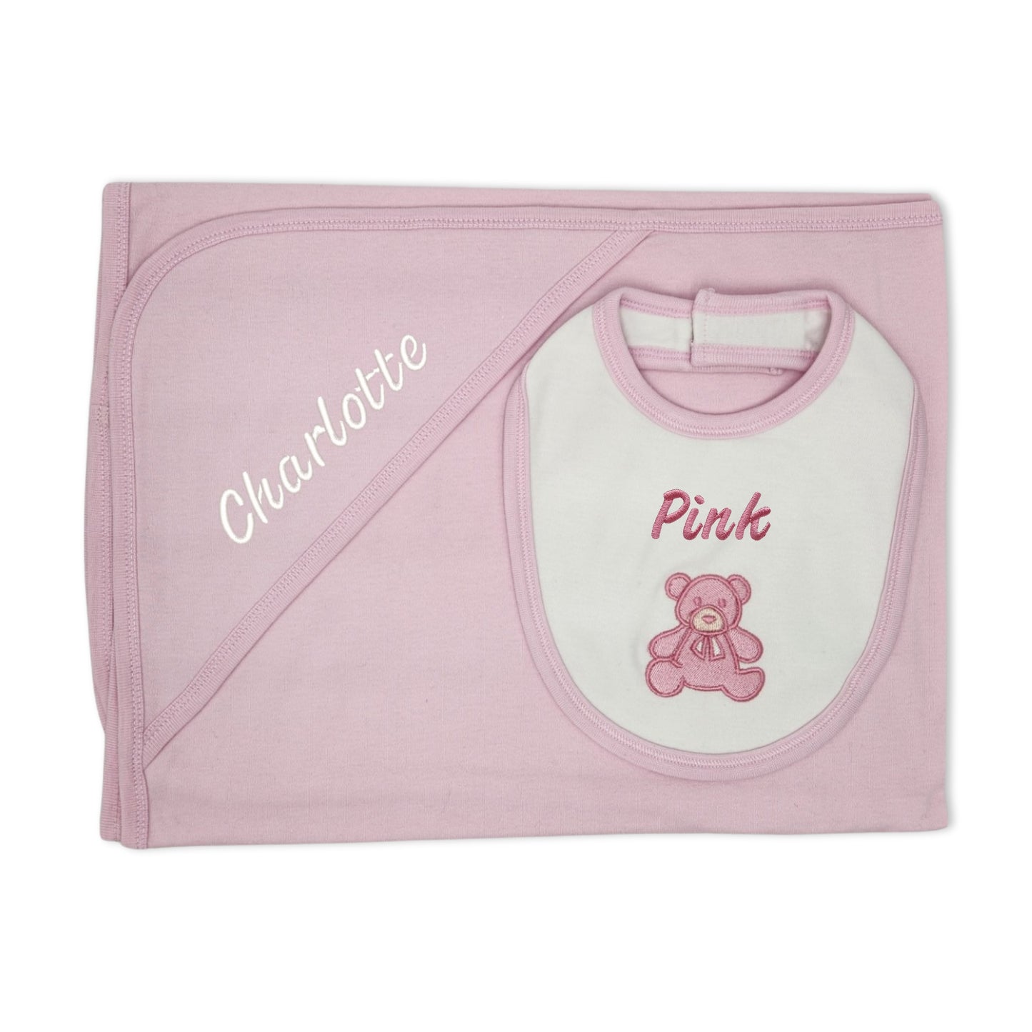 Gift Set | Hooded Blanket & Bib | Colour with Name