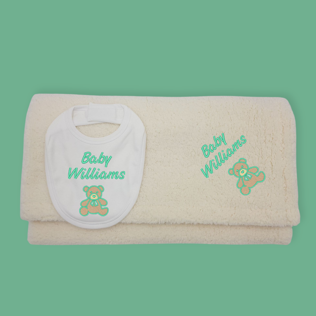 Gift Set | Plush Blanket and Bib | Bear