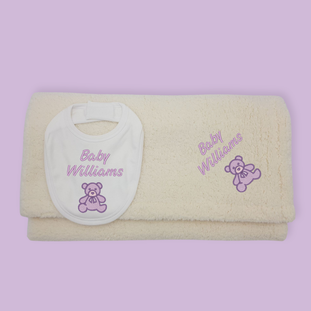 Gift Set | Plush Blanket and Bib | Bear