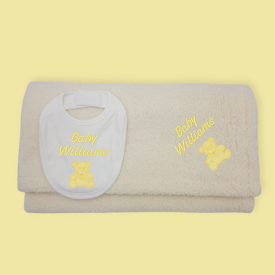 Gift Set | Plush Blanket and Bib | Bear