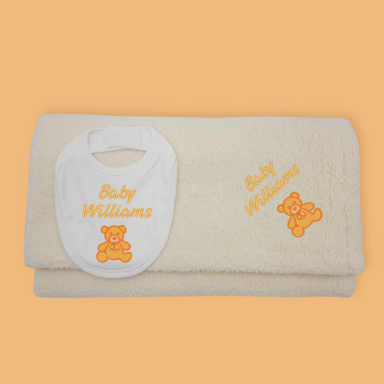 Gift Set | Plush Blanket and Bib | Bear