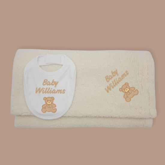 Gift Set | Plush Blanket and Bib | Bear