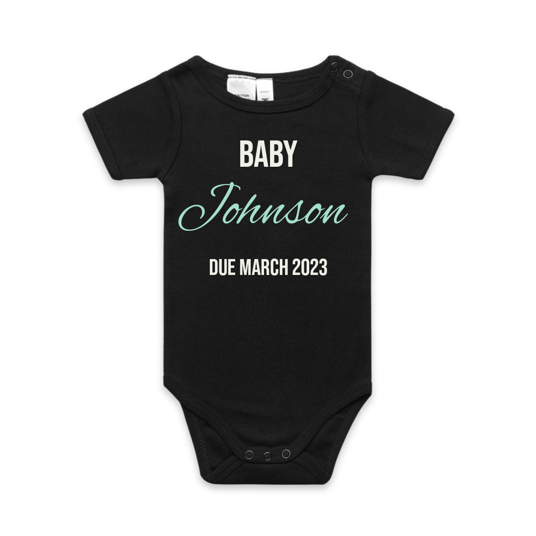 Pregnancy announcement black onesie
